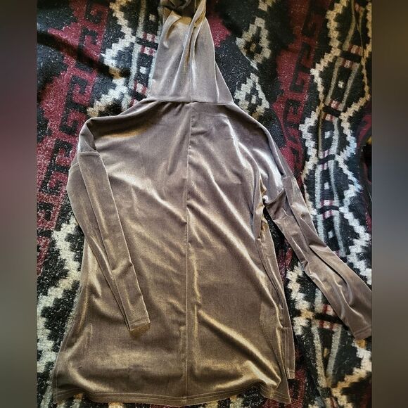 NWT Suzanne Betro Velour Drop Shoulder Hi-Lo Hooded Tunic Grey Small - Picture 6 of 6